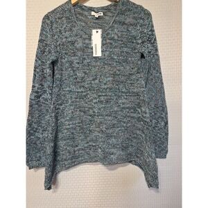 Sonoma‎ Womens Sweater Pullover Knit Comfort  NWT Teal Brown Ivory High Low Hem